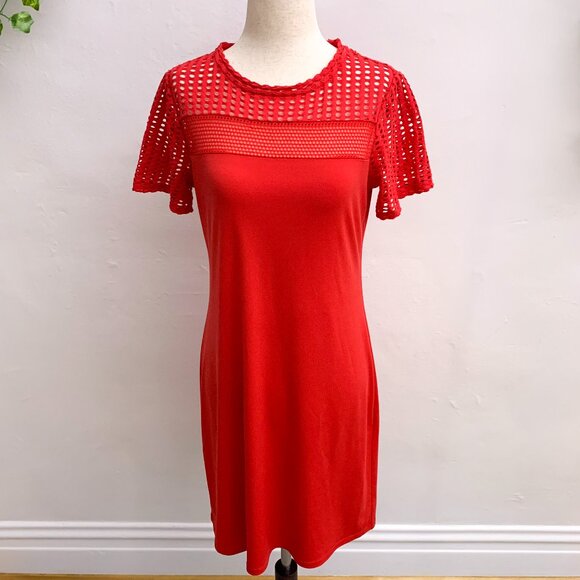 Michael Kors Red Mesh Shift Dress Size Small - Picture 1 of 7
